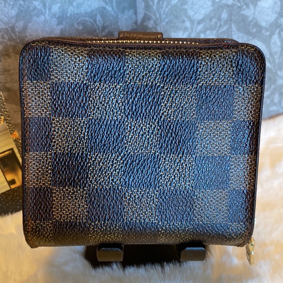 LOUIS VUITON Damier Ebene Brown Check Leather Zippy Compact WALLET EUC - Picture 4 of 17